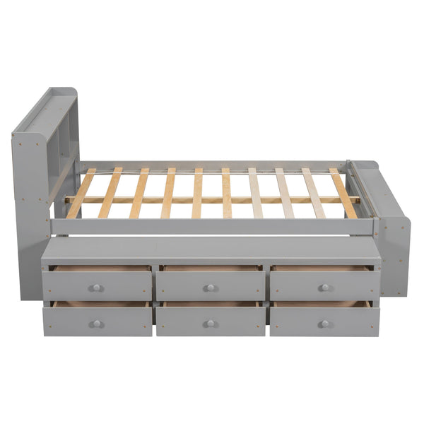 English Elm Full Storage Bed With Bookcase Headboard, Under-Bed Drawers & Stylish Grey Finish For Small Spaces W504S00126