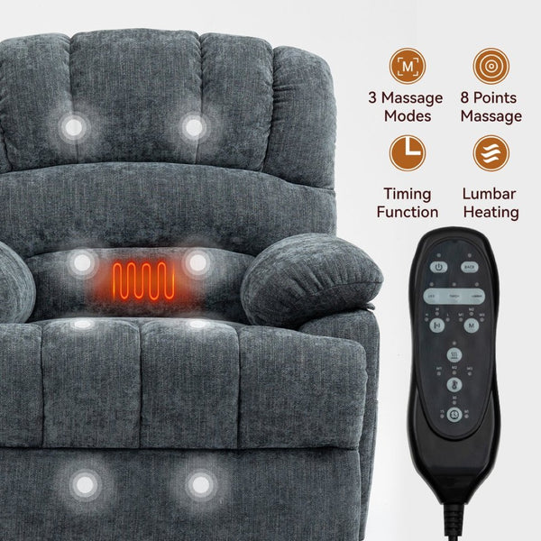 English Elm 23" Wide High Back Chenille Power Lift Recliner with Massage Heat and Usb Port W1803P263643