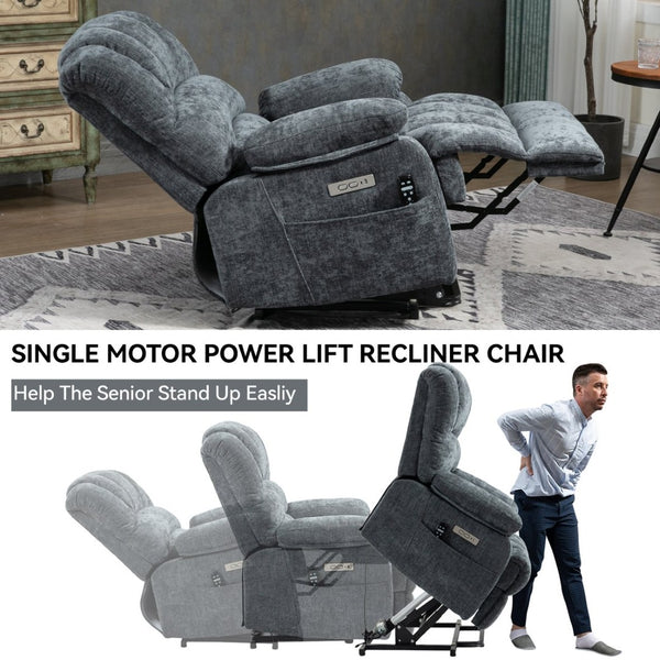 English Elm 23" Wide High Back Chenille Power Lift Recliner with Massage Heat and Usb Port W1803P263643