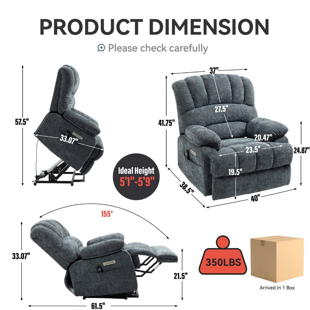 English Elm 23" Wide High Back Chenille Power Lift Recliner with Massage Heat and Usb Port W1803P263643