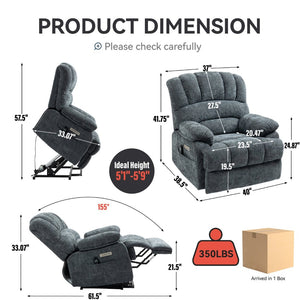 English Elm 23" Wide High Back Chenille Power Lift Recliner with Massage Heat and Usb Port W1803P263643