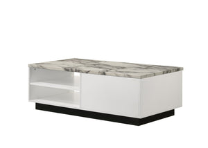 English Elm Matilda Faux Marble Coffee Table with Open Shelf Drawer and Matte Black Base B061P160680