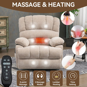 English Elm 23" Oversized Chenille Power Lift Recliner with Massage Heating and Usb Charging W1803P236297