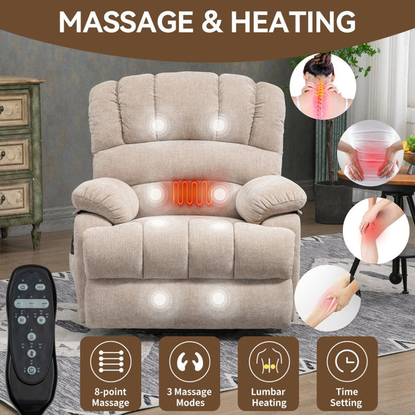 English Elm 23" Oversized Chenille Power Lift Recliner with Massage Heating and Usb Charging W1803P236297