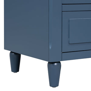 English Elm U_style Three Drawer Painted Nightstand Rubberwood Legs Minimalist Bedside Storage Cabinet Blue WF319366AAV