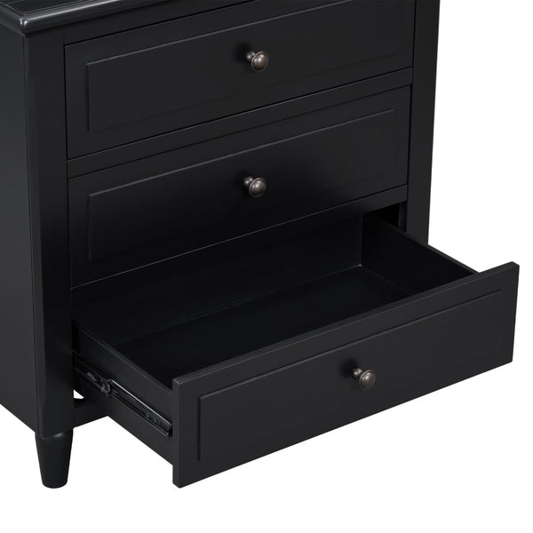 English Elm U_style Three Drawer Painted Nightstand Rubberwood Legs Minimalist Bedside Storage Cabinet Black WF319366AAB