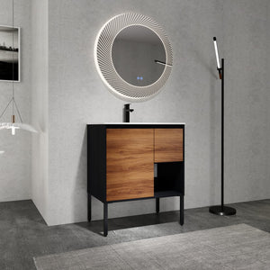 English Elm 30 inch Dual-Install Vanity with Gel Sink, Soft-Close Doors & 2/3 Drawers, Plywood, Water-Resist Finish W999102639