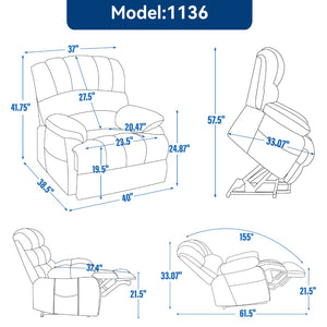 English Elm 23" Oversized Chenille Power Lift Recliner with Massage Heating and Usb Charging W1803P236297