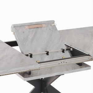 English Elm 62.4" Extendable Dining Table Mid-Century Industrial MDF Top with Metal X Legs Seats 8-10 Comfortably Grey+Black W2189S00100