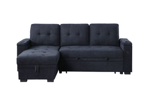 English Elm Ashlyn Reversible Sleeper Sectional Woven Fabric Sofa with Storage and Charging Ports B061S00851