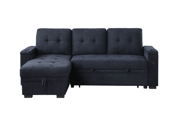 English Elm Ashlyn Reversible Sleeper Sectional Woven Fabric Sofa with Storage and Charging Ports B061S00851