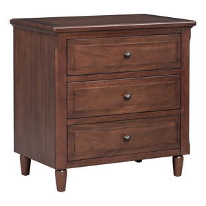 English Elm U_style Three Drawer Painted Nightstand Rubberwood Legs Minimalist Bedside Storage Cabinet Brown WF319366AAD
