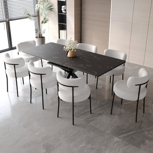 English Elm 62.4" Extendable Dining Table Set For 4-8, Modern Black Metal Legs & Comfortable Upholstered Chairs W2189S00134