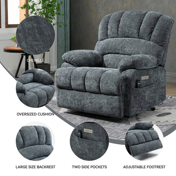 English Elm 23" Wide High Back Chenille Power Lift Recliner with Massage Heat and Usb Port W1803P263643