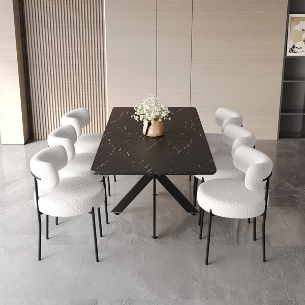 English Elm 62.4" Extendable Dining Table Set For 6-8 With Modern Chairs – Stylish & Durable For Family Gatherings W2189S00133