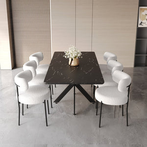 English Elm 62.4" Extendable Mdf Dining Table Set Seats 8 with Upholstered Curved Backrest Chairs Black White W2189S00955