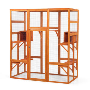 English Elm Large Outdoor Cat Enclosure Fir Wood Mesh Multi-level Habitat with Perches and Condos W2181P160607