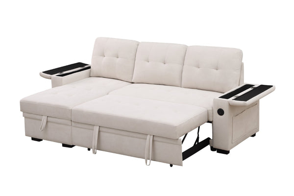English Elm Ashlyn Reversible Sleeper Sectional Woven Fabric Sofa with Storage and Charging Ports B061S00852
