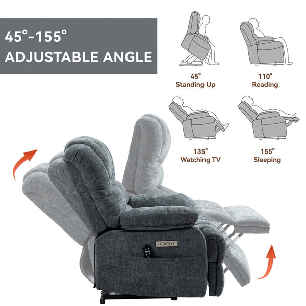 English Elm 23" Wide High Back Chenille Power Lift Recliner with Massage Heat and Usb Port W1803P263643