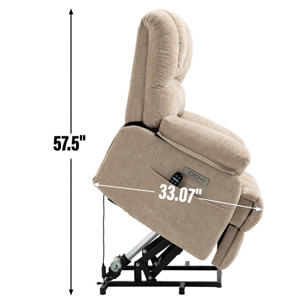 English Elm 23" Oversized Chenille Power Lift Recliner with Massage Heating and Usb Charging W1803P236297