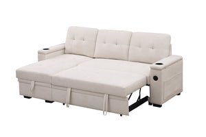 English Elm Ashlyn Reversible Sleeper Sectional Woven Fabric Sofa with Storage and Charging Ports B061S00852