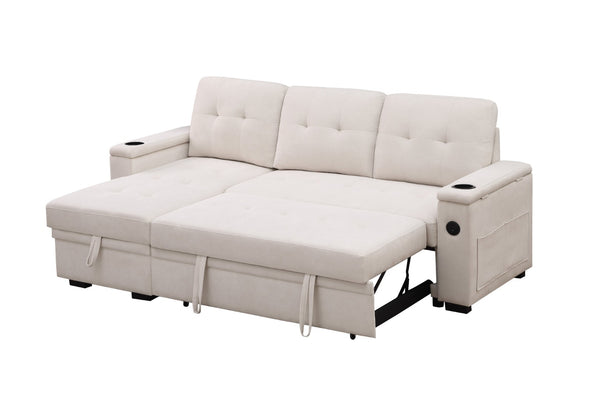 English Elm Ashlyn Reversible Sleeper Sectional Woven Fabric Sofa with Storage and Charging Ports B061S00852