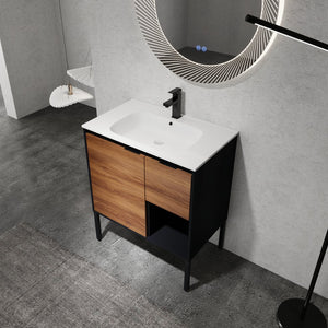 English Elm 30 inch Dual-Install Vanity with Gel Sink, Soft-Close Doors & 2/3 Drawers, Plywood, Water-Resist Finish W999102639