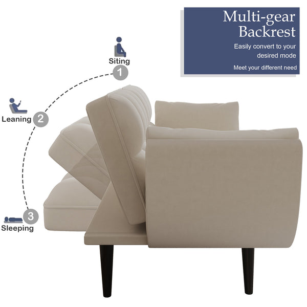 English Elm 74 Velvet 2-Seater Sofa Modern Blue Black Comfortable Sponge Cushion Solid Wood Frame Stylish Small Space-Friendly Lounge Beige W1658135109