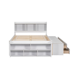 English Elm Full Bed With Bookcase Headboard & Storage Drawers - Stylish, Space-Saving Design In White Finish W504S00127