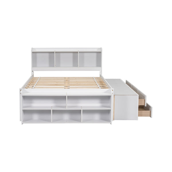 English Elm Full Bed With Bookcase Headboard & Storage Drawers - Stylish, Space-Saving Design In White Finish W504S00127