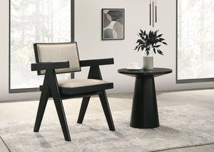 English Elm Jasper Ebony Wood 3 Piece Upholstered Arm Chair and Pedestal Console Set B061S00817