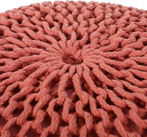 English Elm Moro Chunky Cable Knit Cotton Round Pouf Artisan Footrest for Living Room or Nursery 60480.00CRL-CN