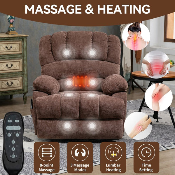 English Elm 23" Wide Seat Chenille Power Lift Recliner with Vibration Massage and Lumbar Heat W1803P247681