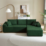 English Elm Sectional Sofa Set Separate L Shaped Couch Cover For Both Left/Right Corduroy Couch (Seat and Back: 1 Chaise + 2 Sofa Seater) Including Bottom Frame .Dark Green