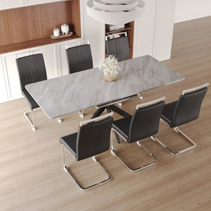 English Elm 62.4" Extendable Mdf Dining Table Set Seats 8 with Padded Chairs and X-frame Metal Legs W2189S00949