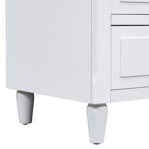 English Elm U_style Three Drawer Painted Nightstand Rubberwood Legs Minimalist Bedside Storage Cabinet White WF319366AAK