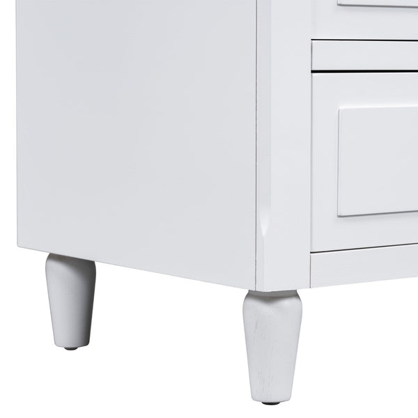 English Elm U_style Three Drawer Painted Nightstand Rubberwood Legs Minimalist Bedside Storage Cabinet White WF319366AAK