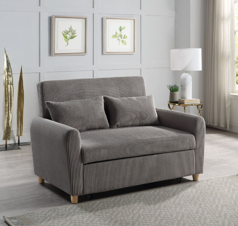 English Elm Justine Corduroy Convertible Loveseat with Fold Flat Sleeper and Wood Legs B061P160678