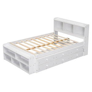 English Elm Full Bed With Bookcase Headboard & Storage Drawers - Stylish, Space-Saving Design In White Finish W504S00127