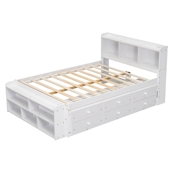 English Elm Full Bed With Bookcase Headboard & Storage Drawers - Stylish, Space-Saving Design In White Finish W504S00127