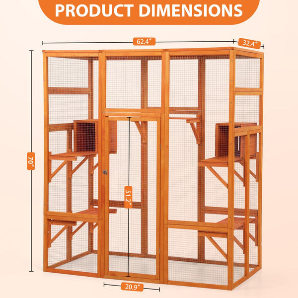 English Elm Large Outdoor Cat Enclosure Fir Wood Mesh Multi-level Habitat with Perches and Condos W2181P160607