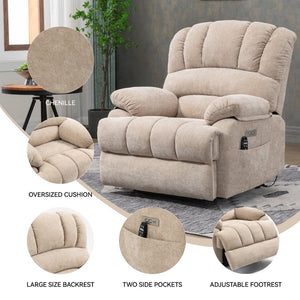 English Elm 23" Oversized Chenille Power Lift Recliner with Massage Heating and Usb Charging W1803P236297