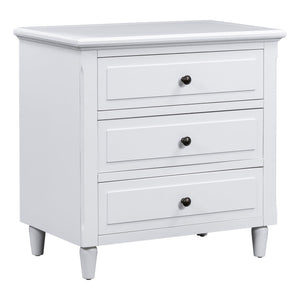 English Elm U_style Three Drawer Painted Nightstand Rubberwood Legs Minimalist Bedside Storage Cabinet White WF319366AAK