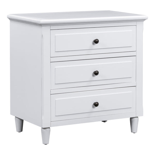 English Elm U_style Three Drawer Painted Nightstand Rubberwood Legs Minimalist Bedside Storage Cabinet White WF319366AAK