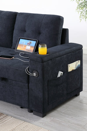 English Elm Ashlyn Reversible Sleeper Sectional Woven Fabric Sofa with Storage and Charging Ports B061S00851
