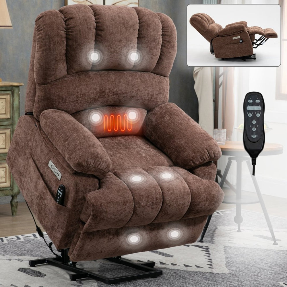 English Elm 23" Wide Seat Chenille Power Lift Recliner with Vibration Massage and Lumbar Heat W1803P247681