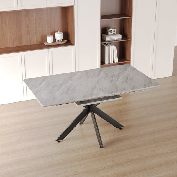 English Elm 62.4" Extendable Mdf Dining Table Mid-century Industrial Style with Bold X Metal Legs W2189S00816