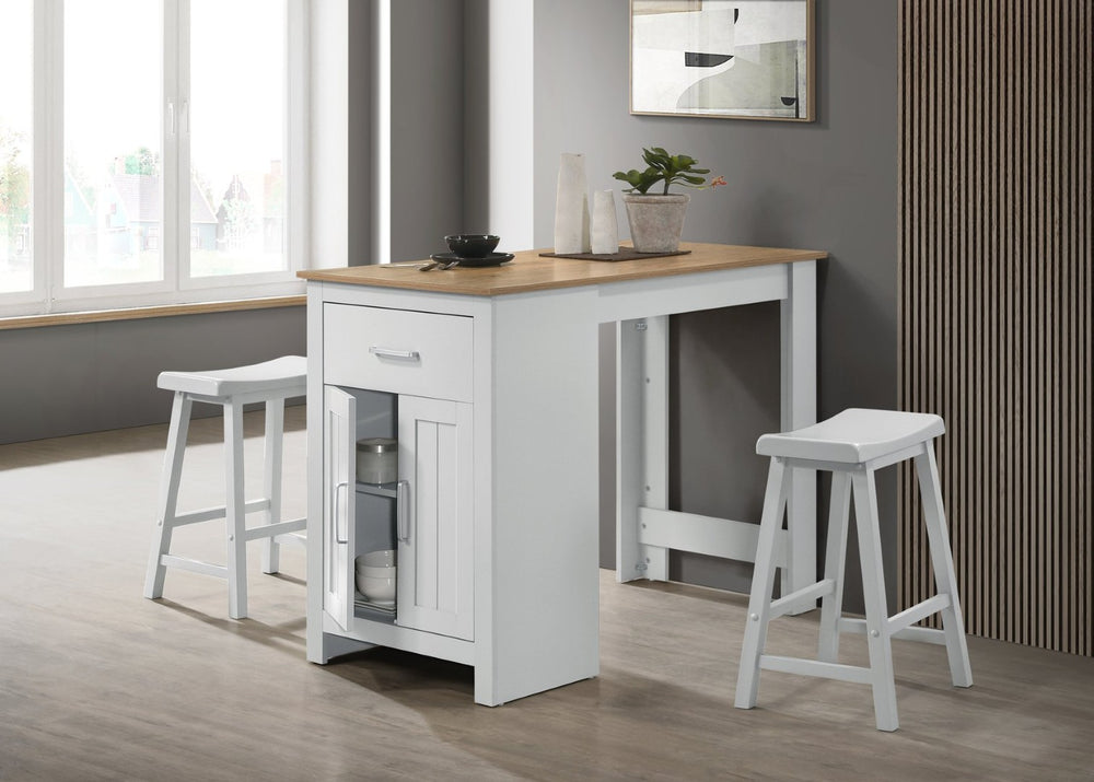 English Elm Alonzo Two-tone Oak Counter Dining Set with Built-in Storage and Ergonomic Stools B061S00815