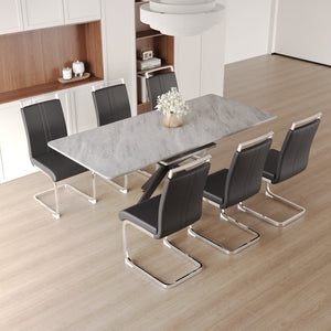 English Elm 62.4" Extendable Mdf Dining Table Set Seats 8 with Padded Chairs and X-frame Metal Legs W2189S00949