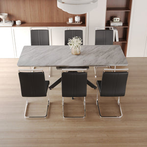 English Elm 62.4" Extendable Mdf Dining Table Set Seats 8 with Padded Chairs and X-frame Metal Legs W2189S00949